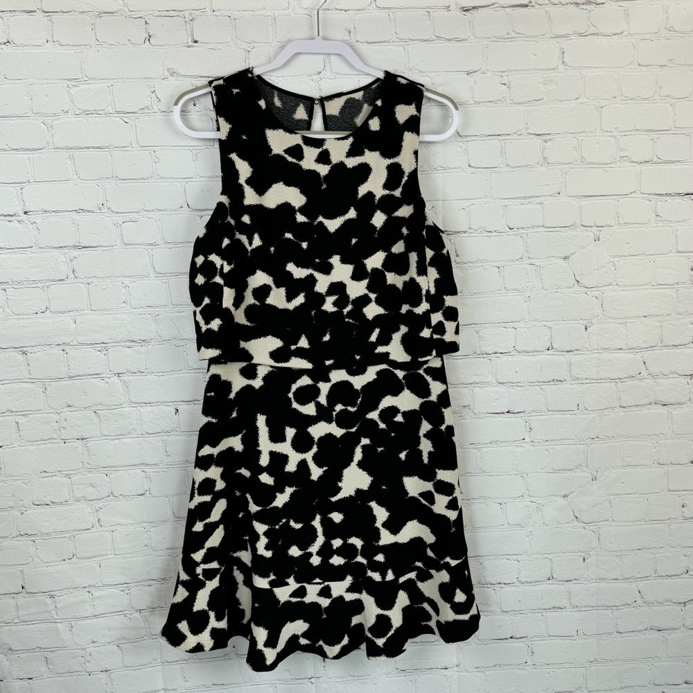 Banana Republic Black/Cream Printed Crepe Cut Out Dress Fit & Flare Size 12 NWT